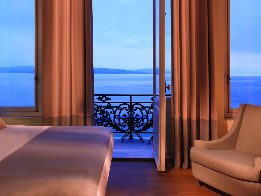 Sea View & Tower Room at blue hour, Poseidonion